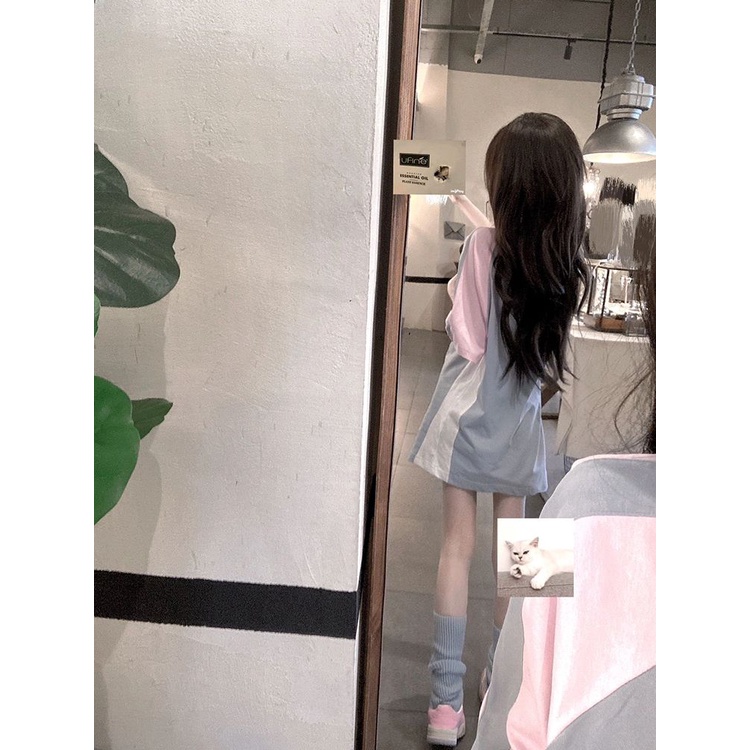 Áo Thun Tay Ngắn Dáng Rộng Màu Sắc Tương Phản Phong Cách Harajuku Dành Cho Nữ