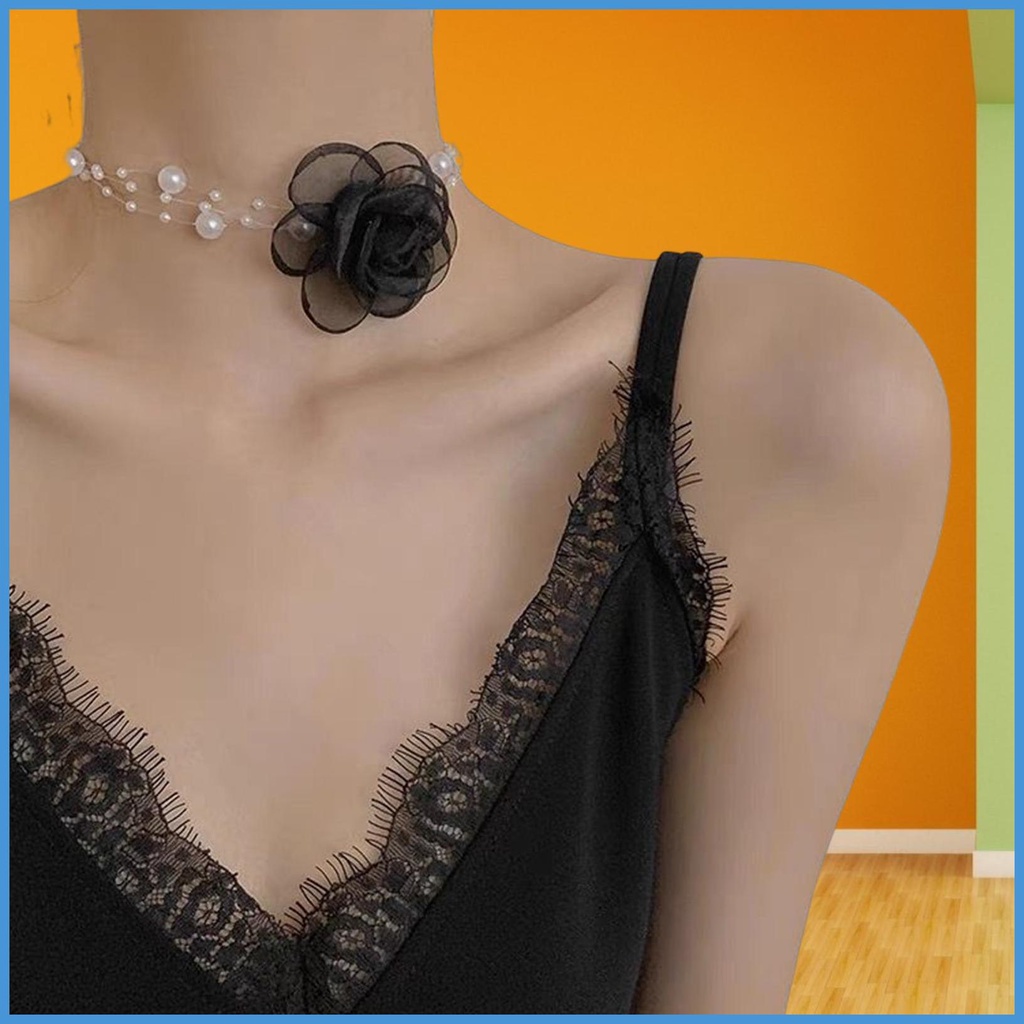 Vòng Cổ Choker Đính Hoa Hồng Và Ngọc Trai Lãng Mạn Cho Nữ
