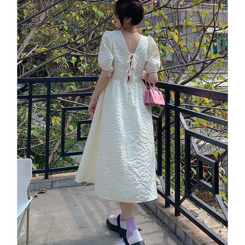 Đầm Tay Ngắn Cổ Tròn Xếp Ly Kiểu Pháp Thời Trang Mùa Hè Ngọt Ngào