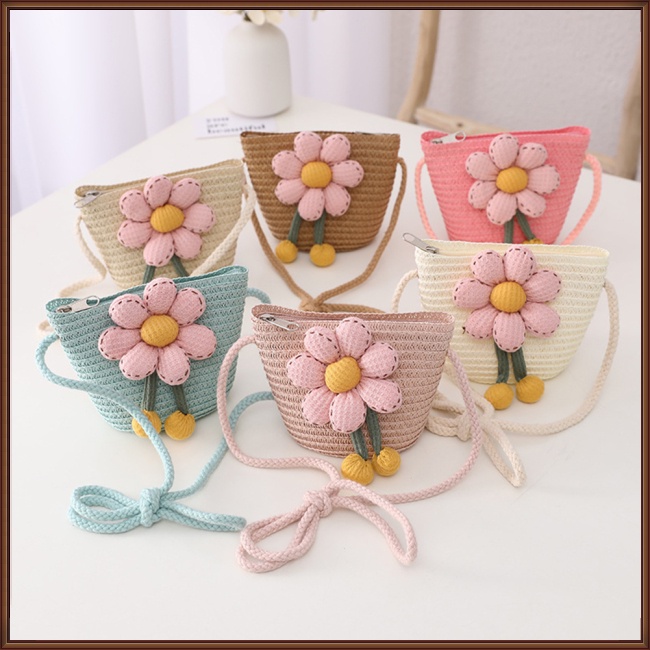 Túi Rơm Đựng Tiền Xu Chống Nắng Thoáng Khí Thời Trang Mùa Hè Cho Bé Gái