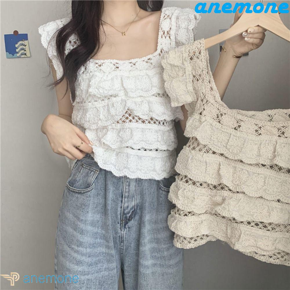 Áo Cotton Không Tay Phối Ren Rỗng Thời Trang Mùa Hè Hàn Quốc