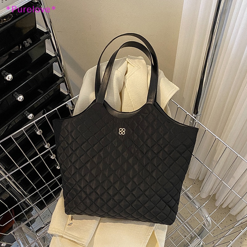 Túi Tote Đeo Vai Sức Chứa Lớn Họa Tiết Lưới Hình Thoi Phong Cách Vintage Thời Trang Mùa Thu Chất Lượng Cao Có Khóa Cài Cho Nữ Mới