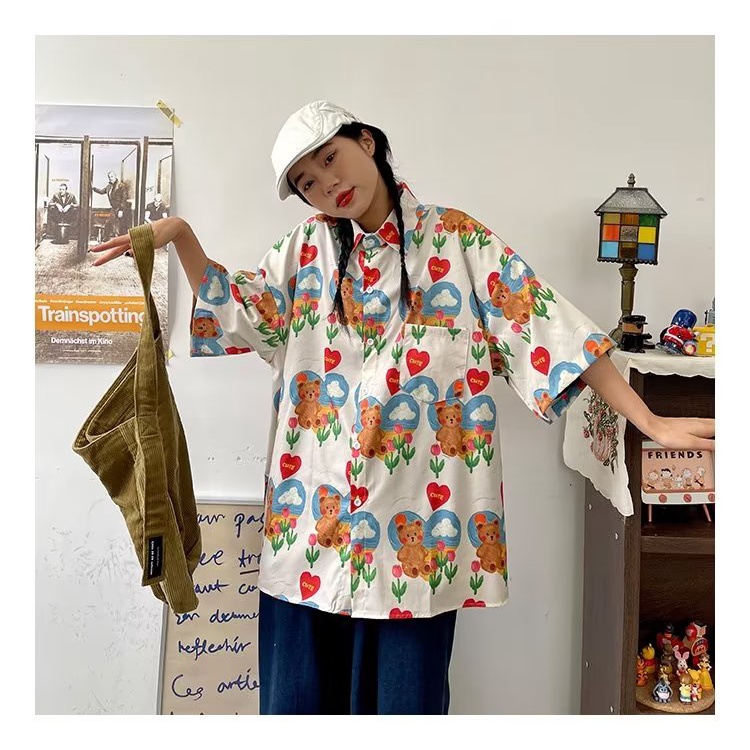 Áo Sơ Mi Ngắn Tay In Hình Chú Vịt Sơn Dầu Cổ Điển Thời Trang Mùa Hè Cho Nam Và Nữ