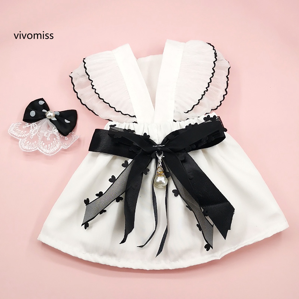 Đầm Đính Nơ Giả Ngọc Trai Đen Cổ Chữ V Thời Trang Xuân Hè Cho Thú Cưng