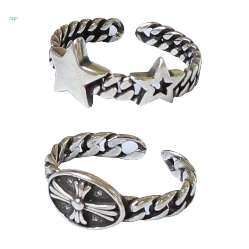 Nhẫn Hở Hình Ngôi Sao / Chữ Thập Phong Cách Vintage Thời Trang Thông Dụng Có Thể Điều Chỉnh