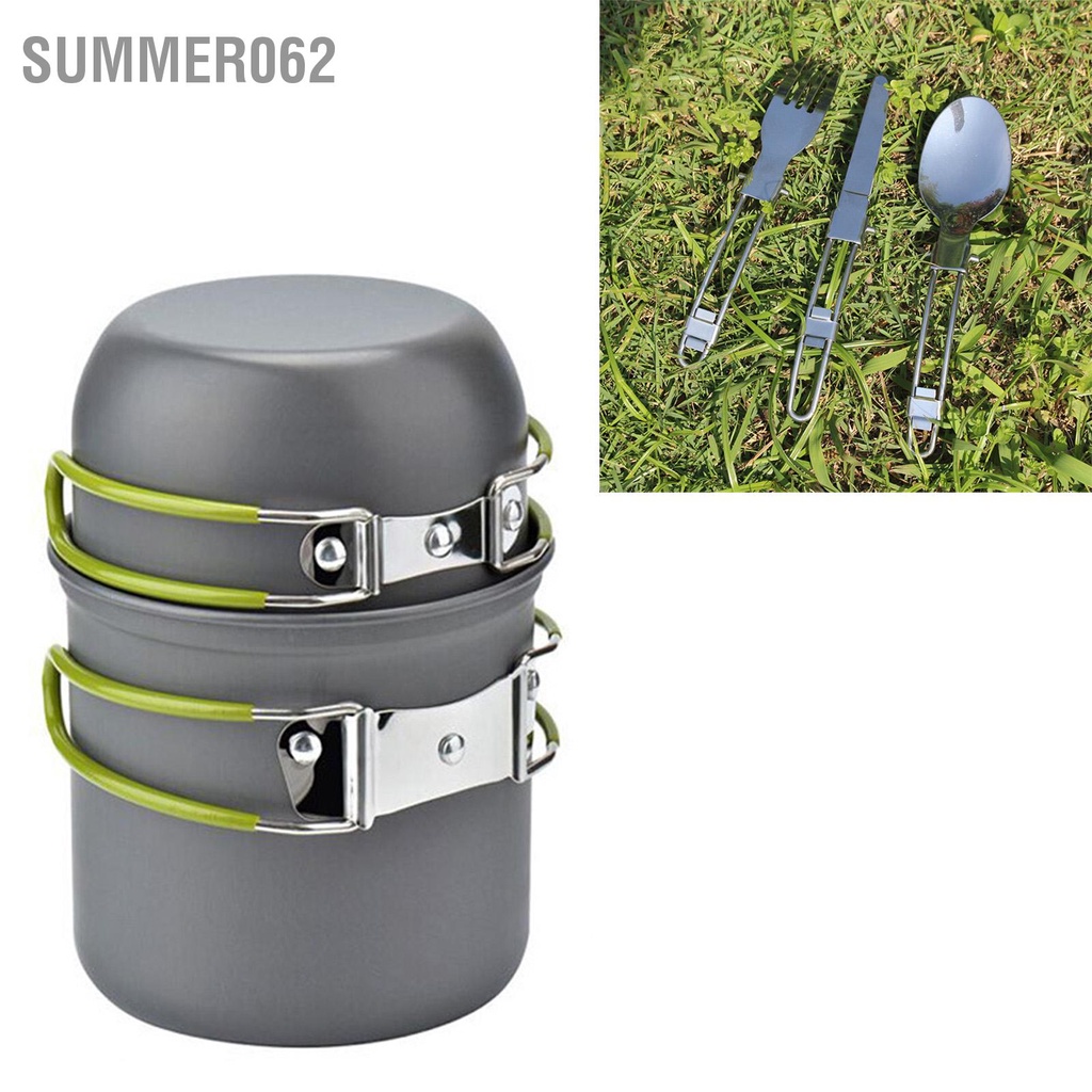Summer062 Cắm Trại Bộ Nồi Di Động Hợp Kim Nhôm Dao Muỗng Nĩa