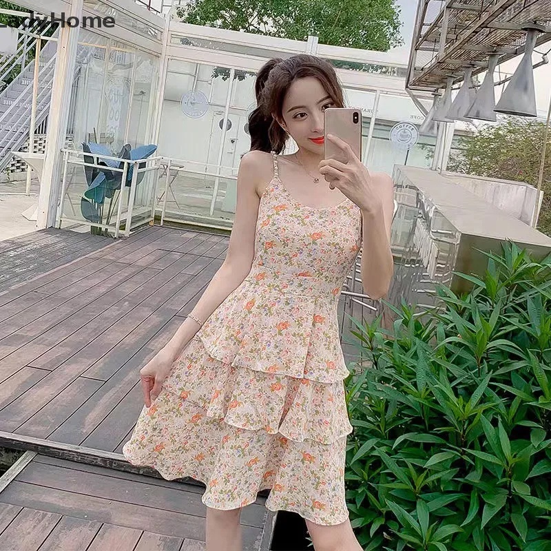 Đầm Hai Dây Dáng Chữ A Họa Tiết Hoa Cúc Thời Trang Mùa Hè Xinh Xắn Cho Nữ