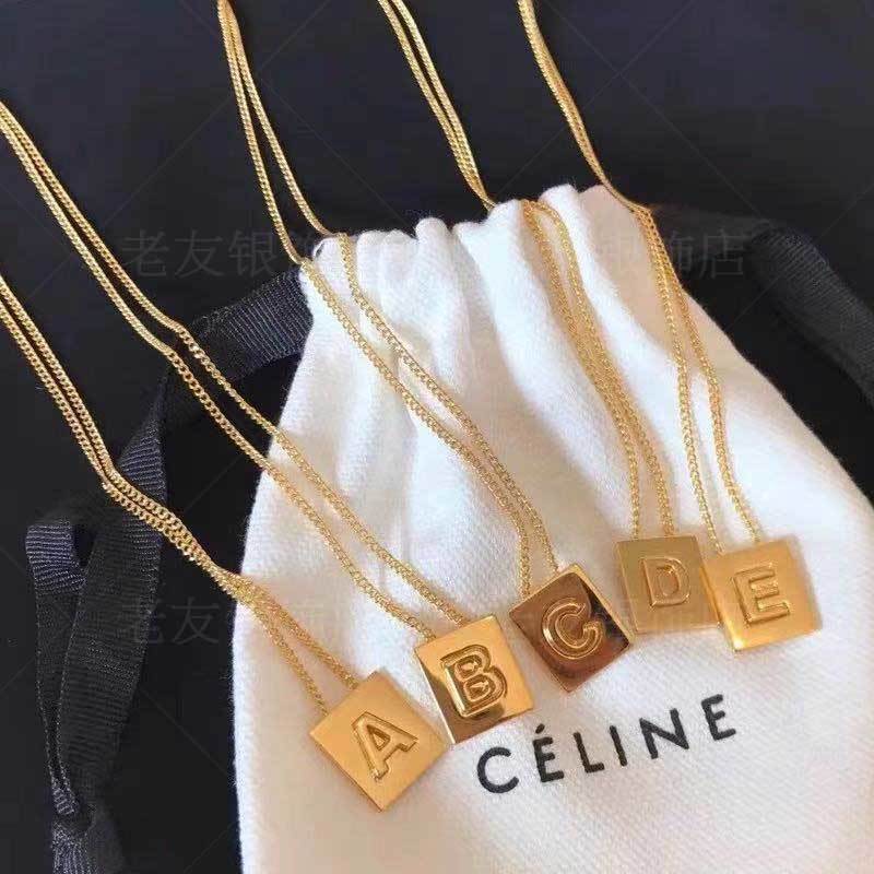 Dây Chuyền Mạ Bạc 925 26 Mặt Kim Loại Tròn Khắc Chữ Celine