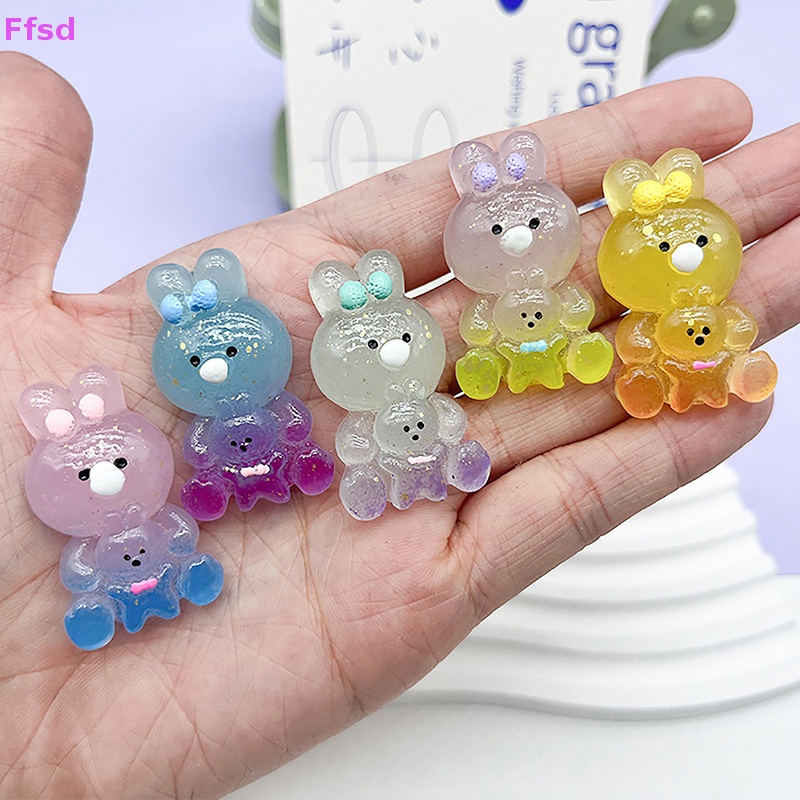 {Ffsd} Bộ 2 Tượng Thỏ Hoạt Hình Ba Chiều Bằng Nhựa Resin Màu Gradient Phát Sáng Trang Trí Nhà Cửa Xe Hơi Để Bàn Bán Chạy