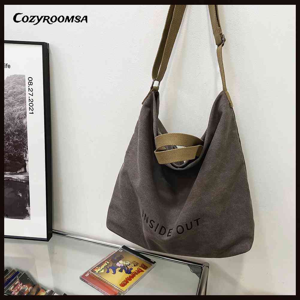 Túi Xách Đeo Vai Vải Bố In Chữ Đơn Giản Thời Trang Dành Cho Nữ