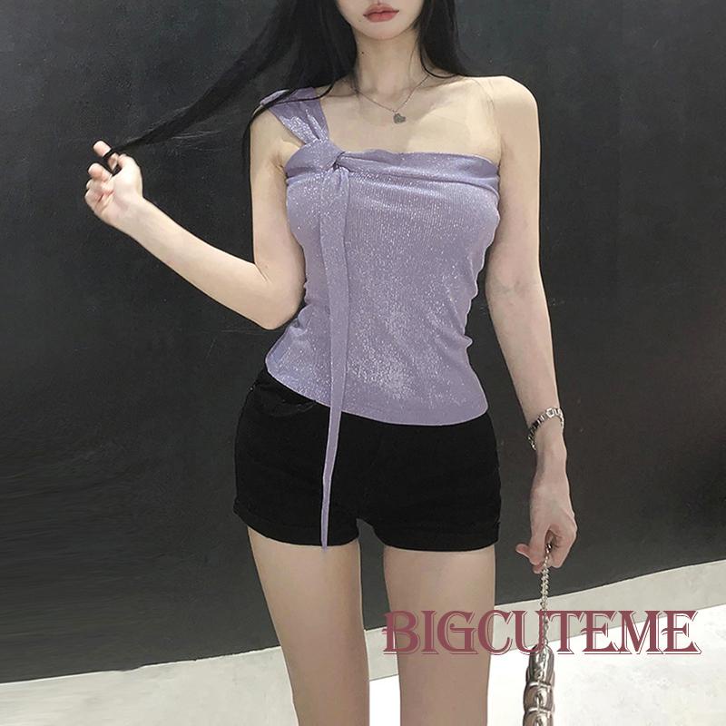 Áo Tank Top Một Dây Sáng Bóng Thời Trang Mùa Hè Cá Tính Cho Nữ