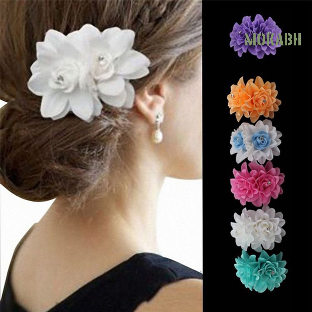 Kẹp Tóc Hình Hoa Đính Đá Hai Lớp Thời Trang Cho Nữ