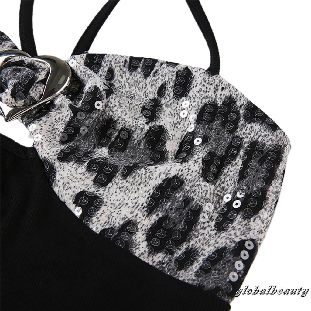 Áo Croptop Hai Dây Không Tay In Họa Tiết Da Báo Phong Cách Đường Phố Cho Nữ