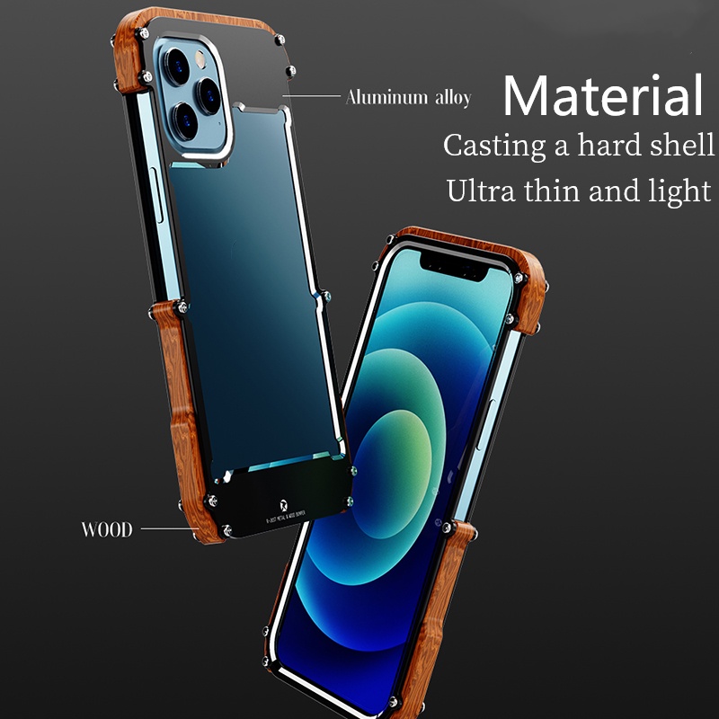 Vỏ điện thoại bằng kim loại và gỗ Ốp lưng nhôm cho iPhone 14 13 Pro Max 12 Mini 11 Pro iPhone 12 Pro Max 13