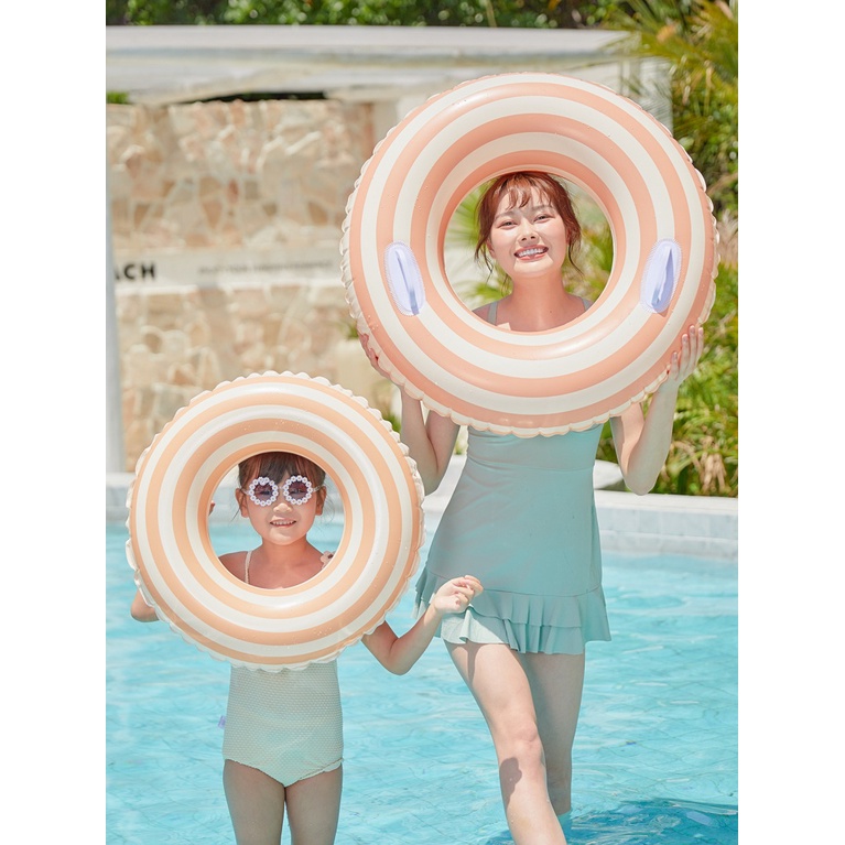 Xiaolu ins Phao Bơi Bơm Hơi Dày Dặn Hình Quả Cherry Kẻ Sọc Retro Dành Cho Trẻ Em