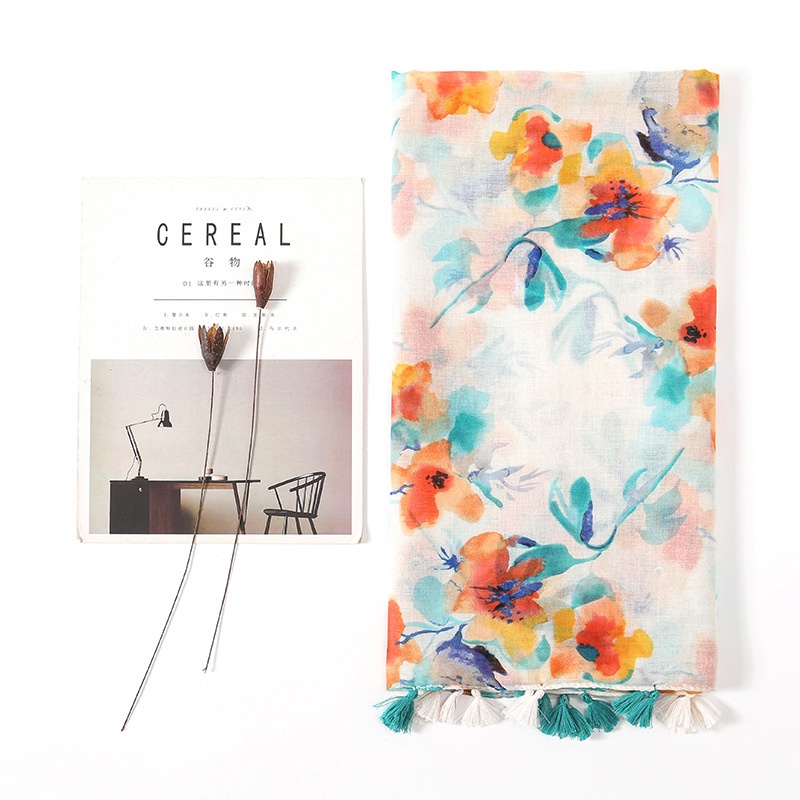 Khăn Choàng Cotton Nhẹ In Họa Tiết Thời Trang Xuân Hè Dành Cho Nữ