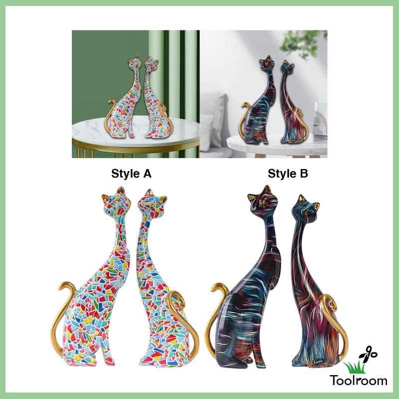 [Toolroom] Tượng Mèo Cặp Đôi Bằng Nhựa Resin Vẽ Tay Nghệ Thuật Trừu Tượng Trang Trí Bàn Làm Việc