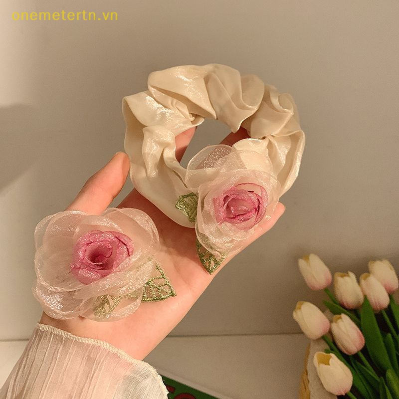 Dây Buộc Tóc Vải Lưới Hình Hoa Hồng Xinh Xắn Cho Nữ