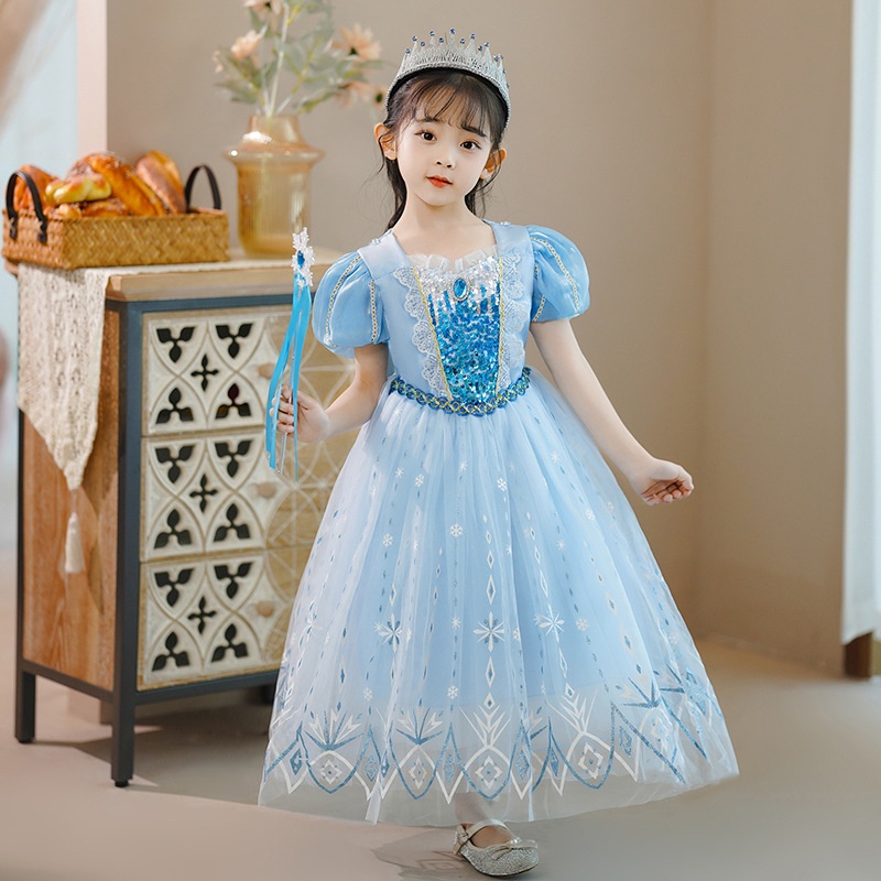 Đầm Công Chúa Elsa Màu Xanh Dương Thiết Kế Mới Xinh Xắn Thời Trang