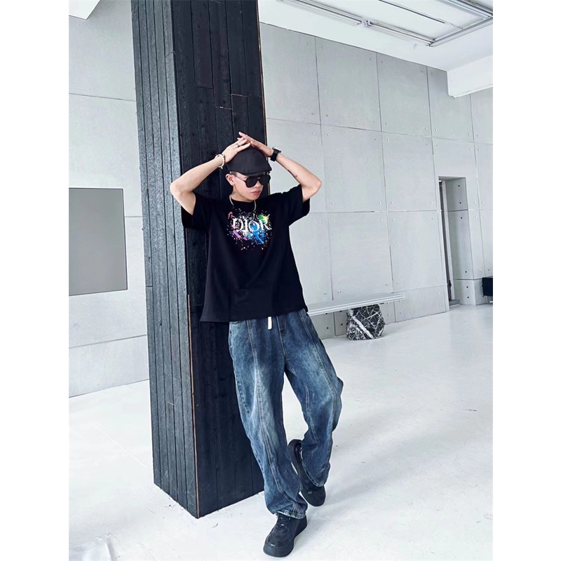 D1 &amp; or &amp; Áo Thun Unisex Phiên Bản Cao Cấp Tay Ngắn In Họa Tiết Tắc Kè 23 Thời Trang Đường Phố Xuân Hè