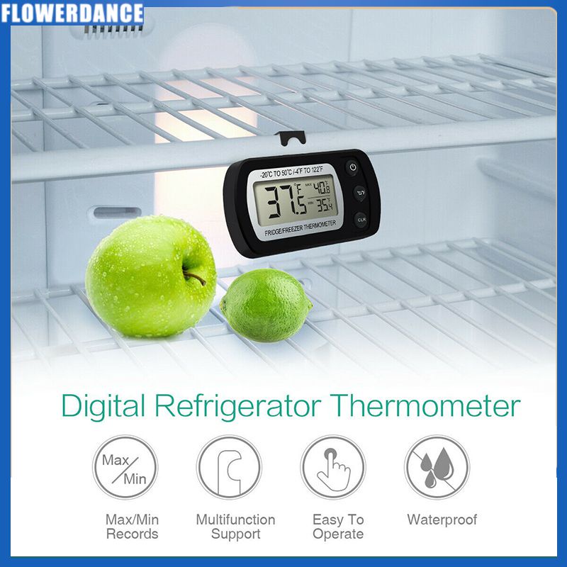 Đồng hồ đo nhiệt độ từ tính không thấm nước công cụ nhà bếp tủ đông nhiệt kế cầm tay màn hình LCD treo tủ lạnh tủ lạnh/hoa nhiều màu