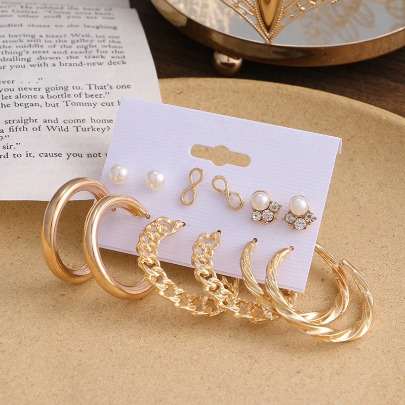 Bộ Khuyên Tai Vòng Đính Ngọc Trai Nhân Tạo Hình Học Thời Trang Cho Nữ