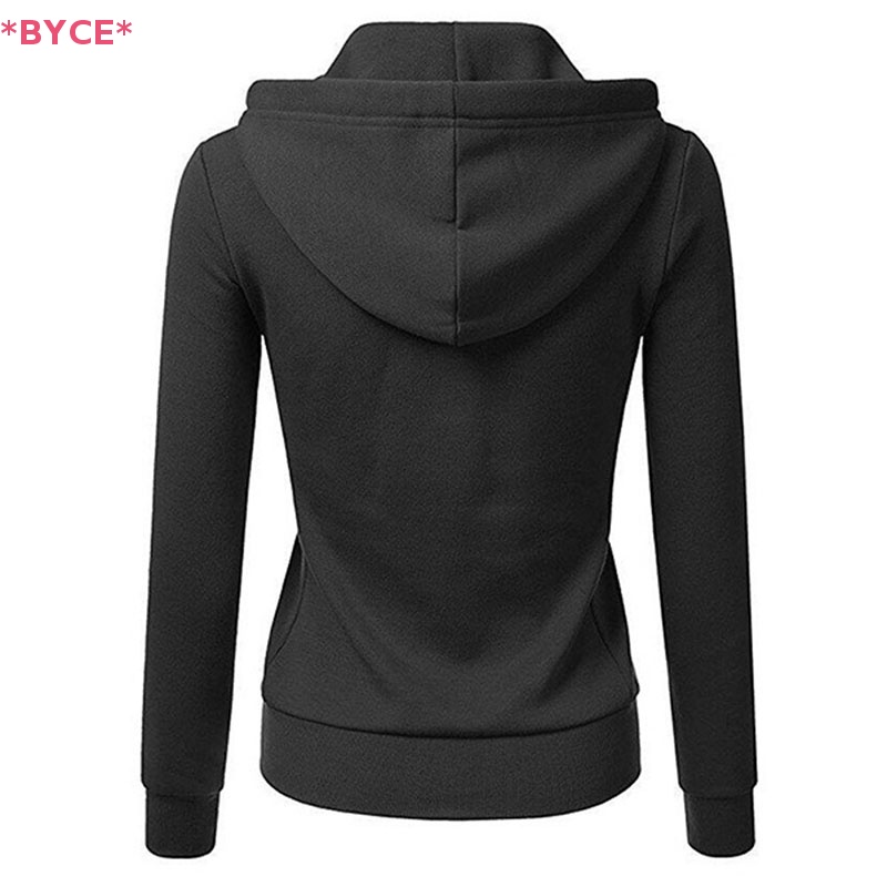 Áo Khoác Hoodie Có Khóa Kéo Màu Trơn Thời Trang Cho Nữ Mới
