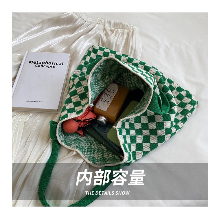 Túi Xách Tote Cỡ Lớn Họa Tiết Sọc Caro Trắng Đen Phong Cách Retro