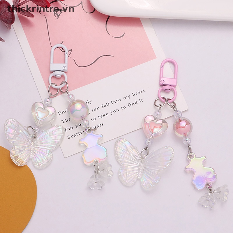 Móc Khóa Acrylic Trong Suốt Màu Gradient Họa Tiết Bướm Xinh Xắn