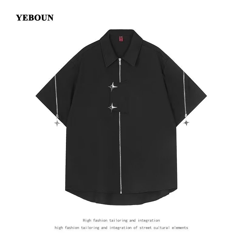 Áo Thun POLO Tay Ngắn Dáng Rộng Có Khóa Kéo Phong Cách Đường Phố Mỹ Thời Trang Cho Nam Và Nữ