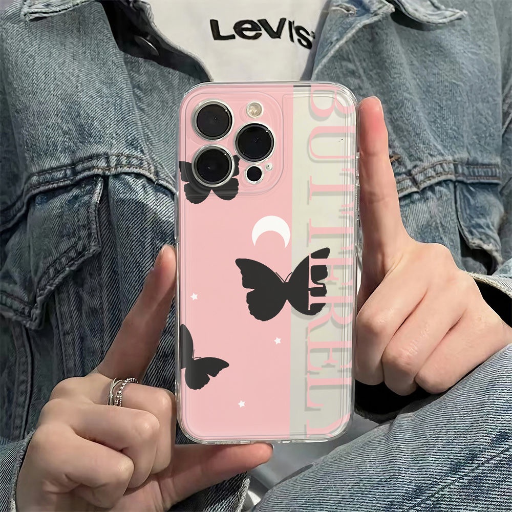 ✅Ốp Điện Thoại Mềm Chống Sốc Họa Tiết Bướm Màu Đen 78 Kiểu Đơn Giản Cho Iphone 1314pro 12 11 6In Plus 7