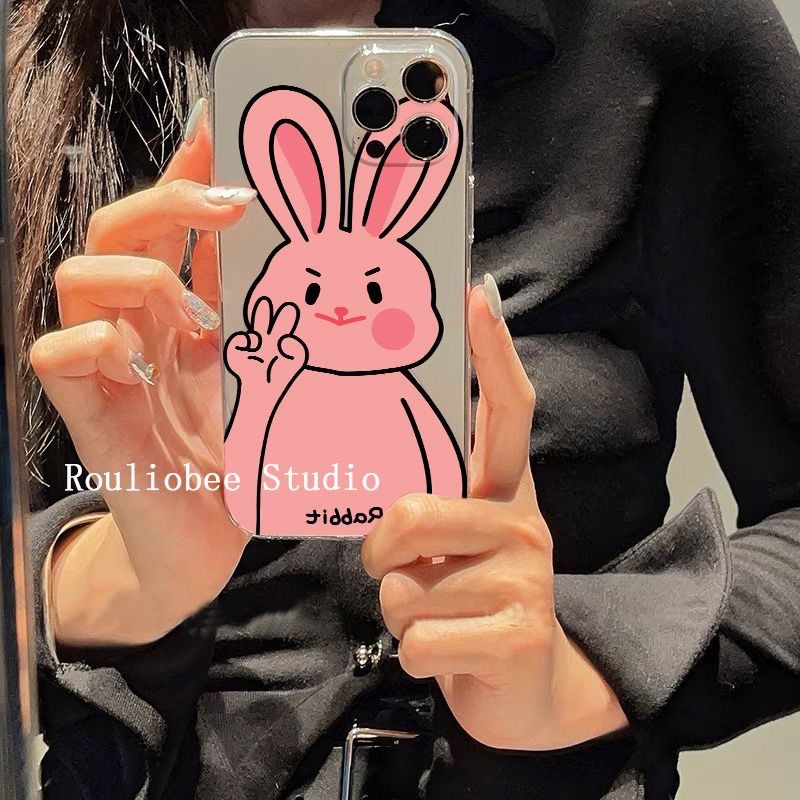 ✅Ốp Điện Thoại Trong Suốt Chống Sốc In Hình Thỏ 13ins / Hồng Đơn Giản Cho iPhone 14 12 X