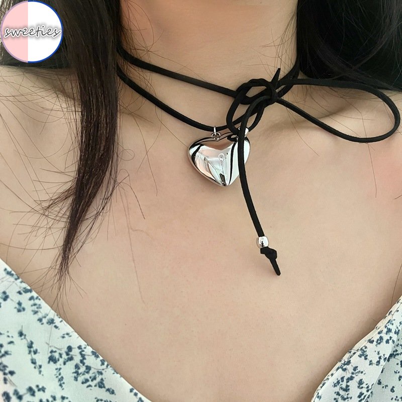 Vòng Cổ Choker Dây Xích Mặt Trái Tim Phong Cách Gothic Punk Thời Trang Cho Nữ