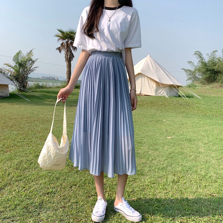 SUXI Chân Váy Chiffon Dài Lưng Cao Dáng Ôm Phong Cách Hàn Quốc Thời Trang Mùa Hè Cho Nữ