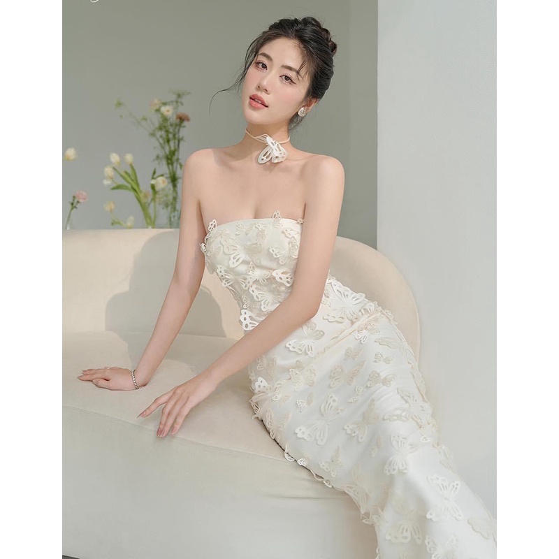 Váy cup ngực dự tiệc đính họa tiết bướm xinh đẹp kèm tag hoa cổ dễ thương quý phái quyến rũ