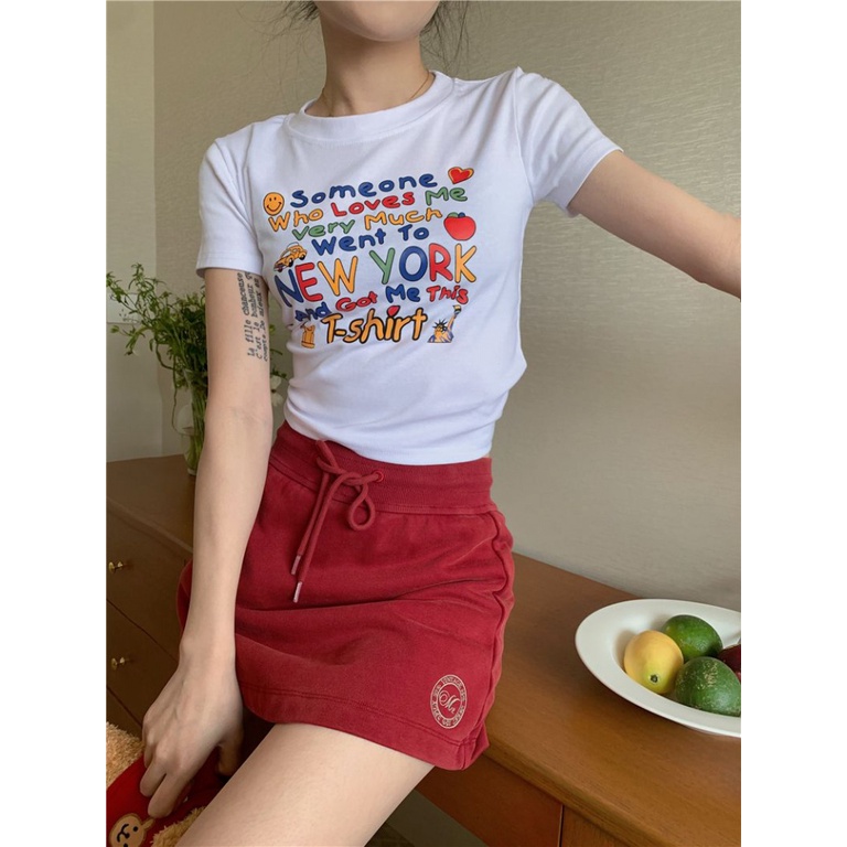 Áo baby tee Thun croptop Cotton Ngắn Tay Cổ Tròn In Họa Tiết Vui Nhộn Thời Trang Mùa Hè Cho Nữ