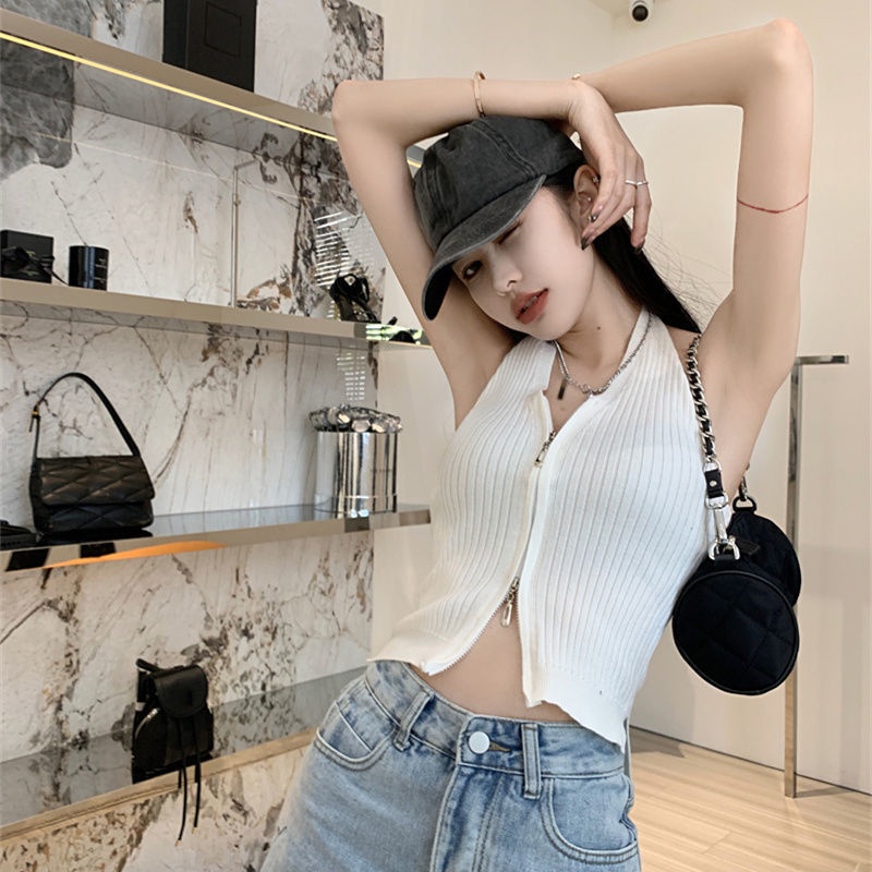 COZOK Áo Dệt Kim Sát Nách Cổ Chữ V Thời Trang Quyến Rũ Cho Nữ