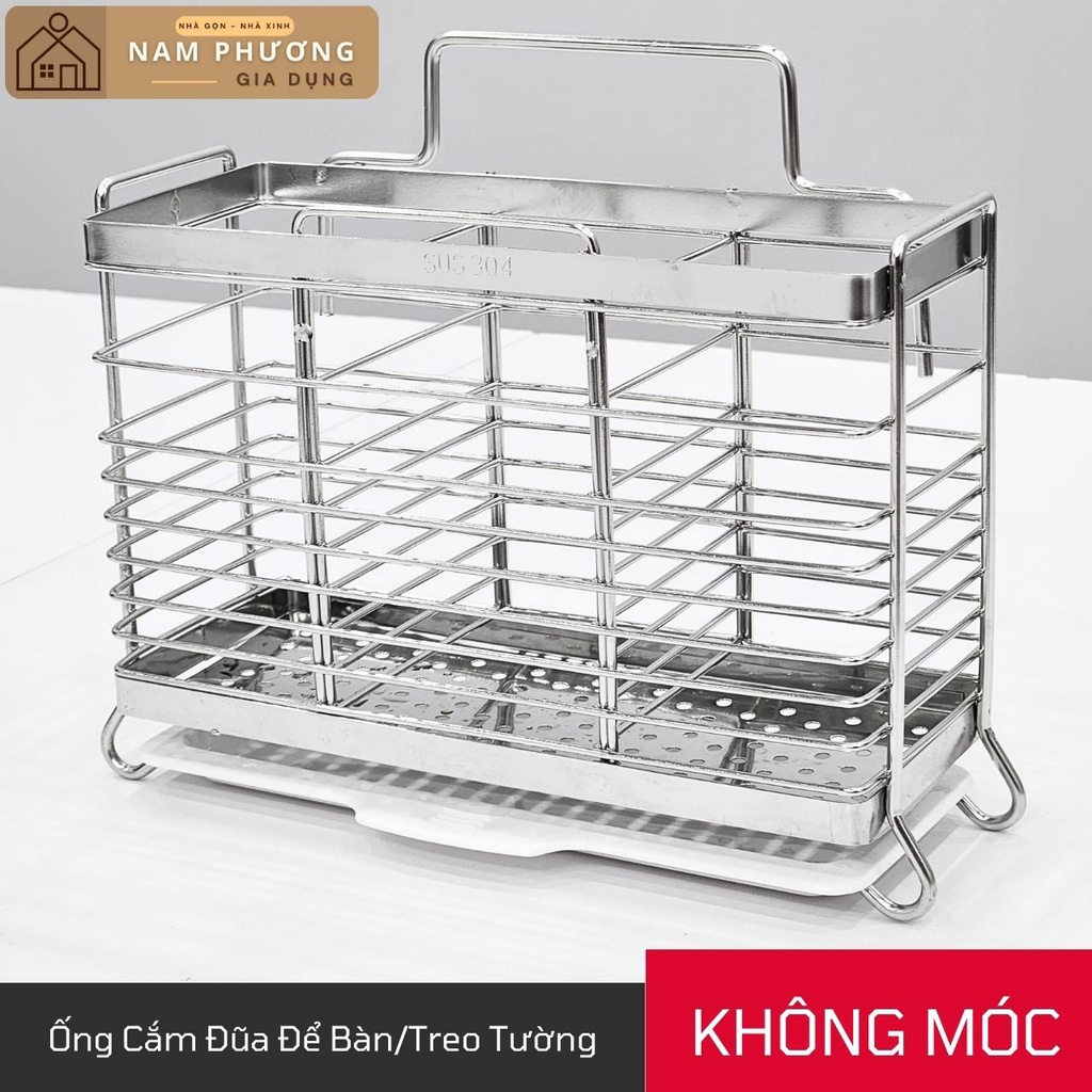 Ống Cắm Đũa Inox Để Bàn/Treo Tường Có Khay Hứng Nước K28 - Giữ đũa, thìa, dĩa luôn sạch sẽ và tiện lợi