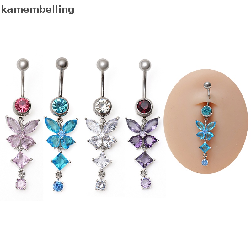 Khuyên Rốn Thép Không Gỉ Đính Đá Zircon Hình Bướm Thời Trang Cho Nữ