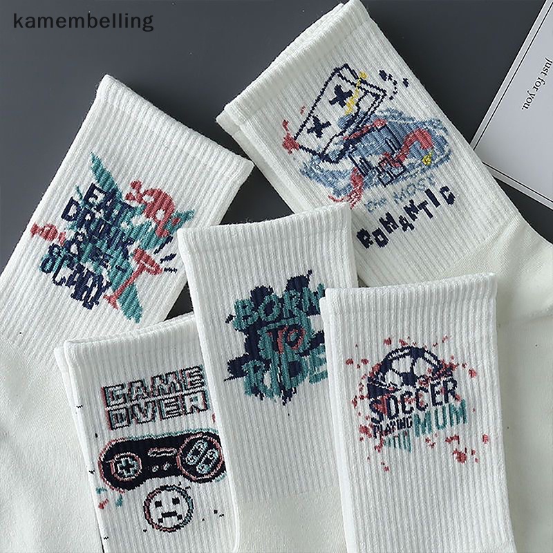 1 Đôi Vớ Cotton Polyester Màu Trắng Họa Tiết Hoạt Hình Vui Nhộn Phong Cách Punk Unisex