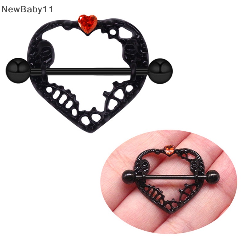 1 Khuyên Nhũ Hoa Màu Đen Hình Trái Tim Phong Cách Punk Quyến Rũ