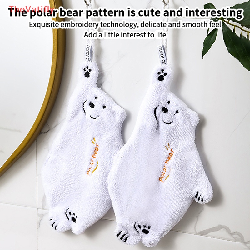 [TheVatifly] Khăn Lau Tay Mềm Mại Thấm Hút Tốt Vải Nhung San Hô Hình Gấu Dễ Thương Lau Chén Dĩa Nhà Tắm