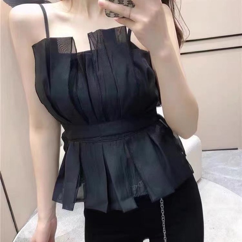 IELGY  Áo Hai Dây Mỏng Ghép Nối Eo Không Đồng Đều Chống Trượt Cho Nữ