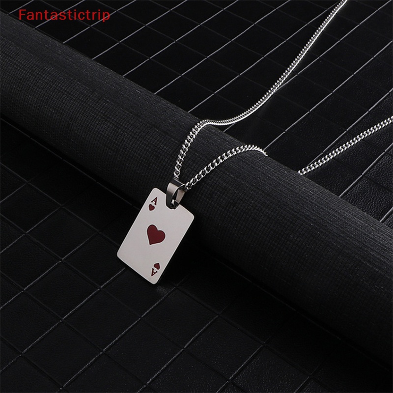 [Fantastictrip] Vòng cổ Thép Titan Mặt Hình Lá Bài Poker Lucky Ace of Spades Màu Đỏ Đen Bạc Dài Trang Sức Nam Mới