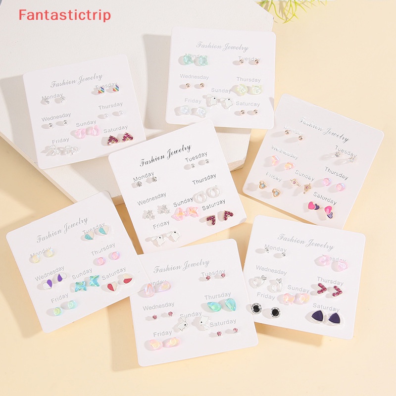 [Fantastictrip] Set Khuyên Tai Thời Trang Hàn Quốc Nhiều Cặp Bông Tai Hình Học Bướm Dễ Thương Phụ Kiện Trang Sức Cho Nữ Mới