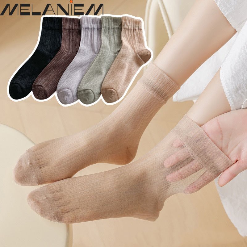 Vớ Lụa Mềm Siêu Mỏng Màu Trơn Thoáng Khí Thoải Mái Phong Cách Hàn Quốc Cho Nữ Trong Suốt