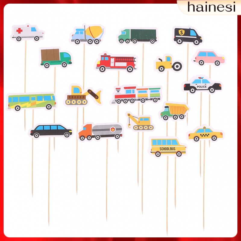 Set 18 Que Cắm Trang Trí Bánh Cupcake Hình Xe Hơi Hoạt Hình