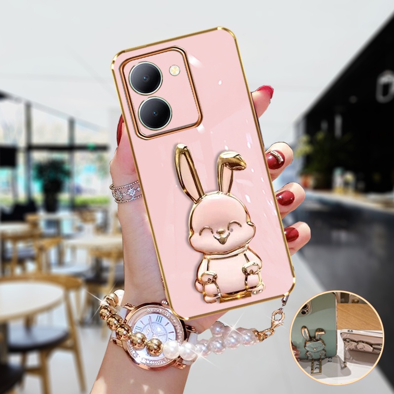 Ốp Điện Thoại Mềm Có Giá Đỡ Hình Thỏ 3D Cho VIVO Y36 V27 Y02A X90 Pro iQOO Z7 Z7x 5G 4G 2023 VIVOY36