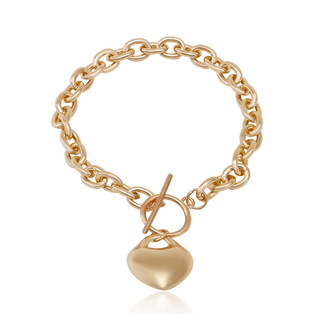 Vòng Tay Kim Loại Mặt Trái Tim Lớn Phong Cách Hip Hop Đơn Giản Dễ Phối Đồ Cho Nữ