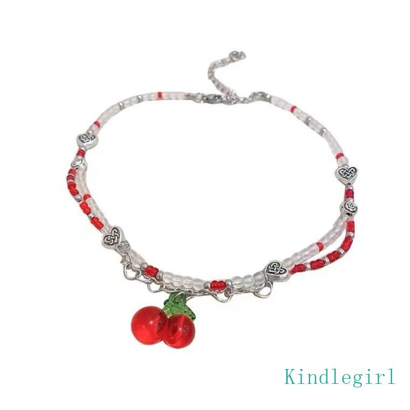 Vòng Cổ Choker Mặt Trái Tim Đỏ Và Cherry Phong Cách Bohemian KING Y2K Dành Cho Nữ Je
